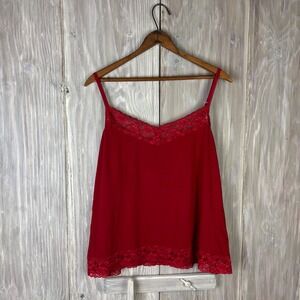 ELLE Red Must Have Cami Lace Trim Pima Cotton Modal XL Camisole Chili‎ Pepper